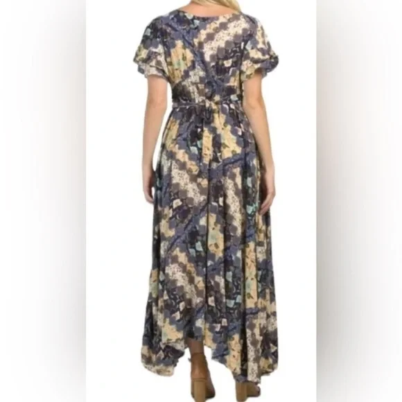 🌻 Abel The Label Anthropologie Ghandi Blue Floral Maxi Dress size Small - Picture 5 of 12